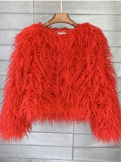 Elisa - Vibrant Unisex Festival Faux Fur Jacket