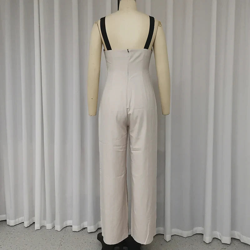 Elena – Ærmeløs Dame Jumpsuit med Farveblok og Lommer