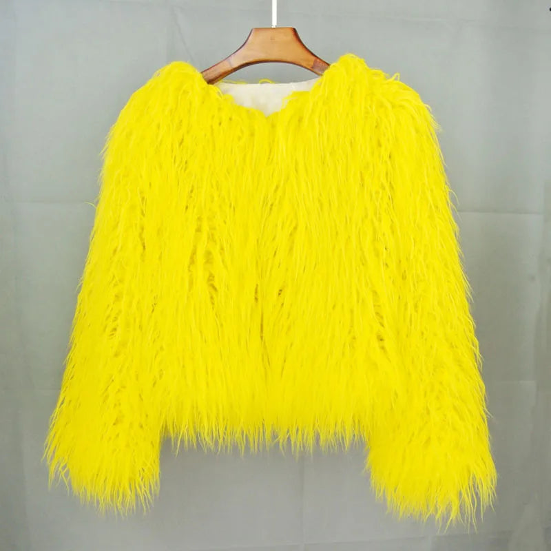 Elisa - Vibrant Unisex Festival Faux Fur Jacket