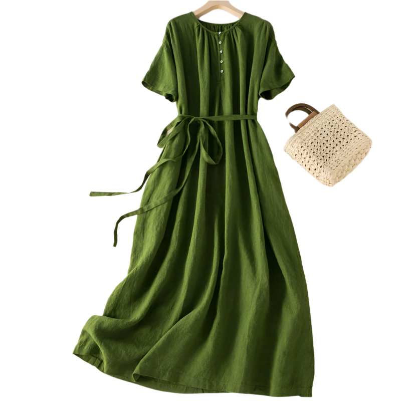 Sofia – Åndbar Bomuld-Hør Midi Kjole til Kvinder
