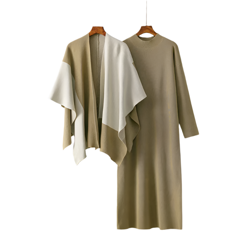 Sophia – Elegant To-Delte Kjolesæt med Kontrastkrave til Kvinder