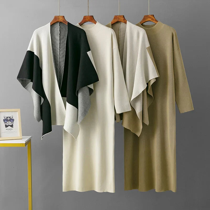 Sophia – Elegant To-Delte Kjolesæt med Kontrastkrave til Kvinder