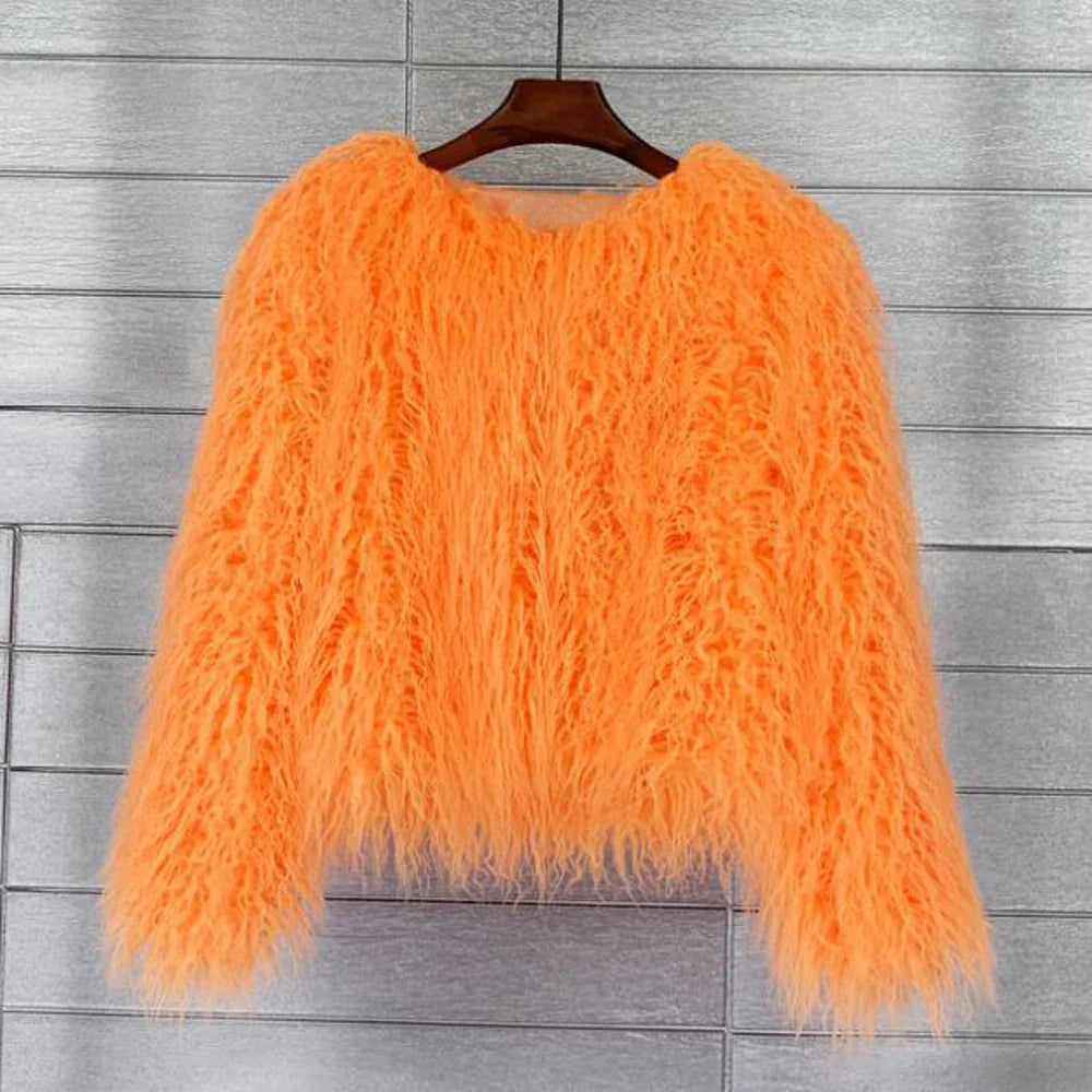Elisa - Vibrant Unisex Festival Faux Fur Jacket