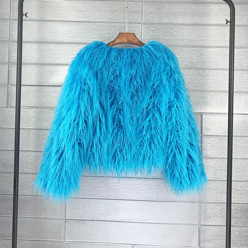 Elisa - Vibrant Unisex Festival Faux Fur Jacket