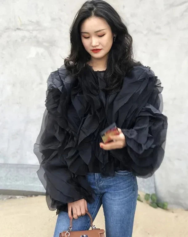 TatianaConti Chic Bluse Med Flæser Til Kvinder