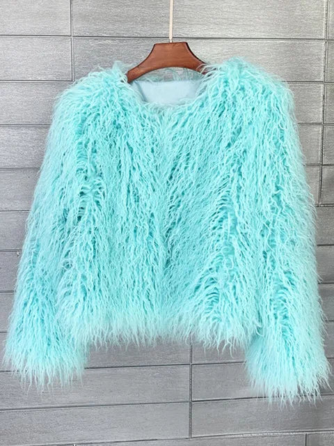 Elisa - Vibrant Unisex Festival Faux Fur Jacket