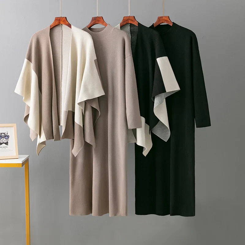 Sophia – Elegant To-Delte Kjolesæt med Kontrastkrave til Kvinder