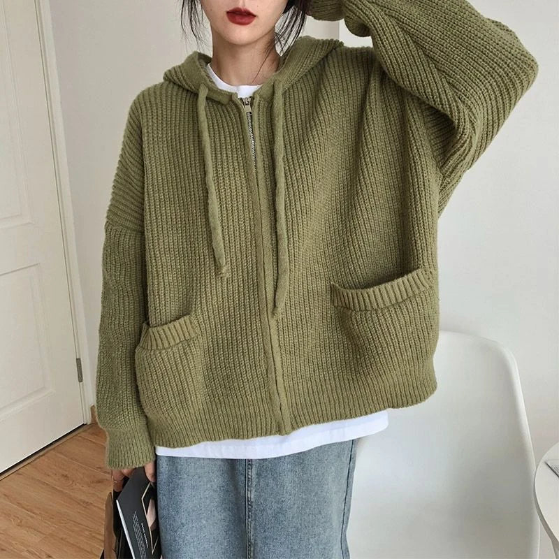 Gabriella – Oversized Strikket Dame Sweater med Lynlås