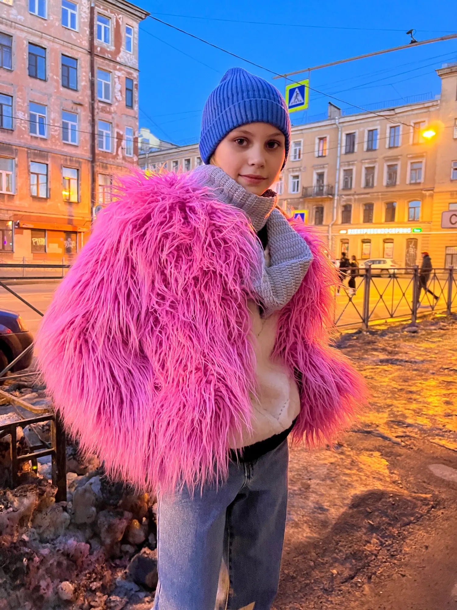 Elisa - Vibrant Unisex Festival Faux Fur Jacket