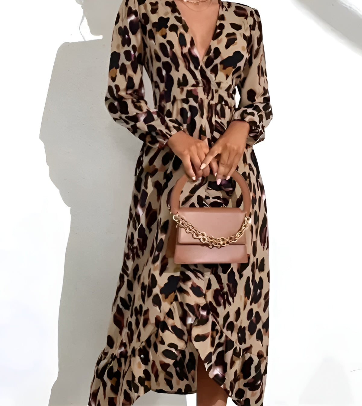 Giulia – V-hals A-formet Kjole med Leopardmønster til Kvinder