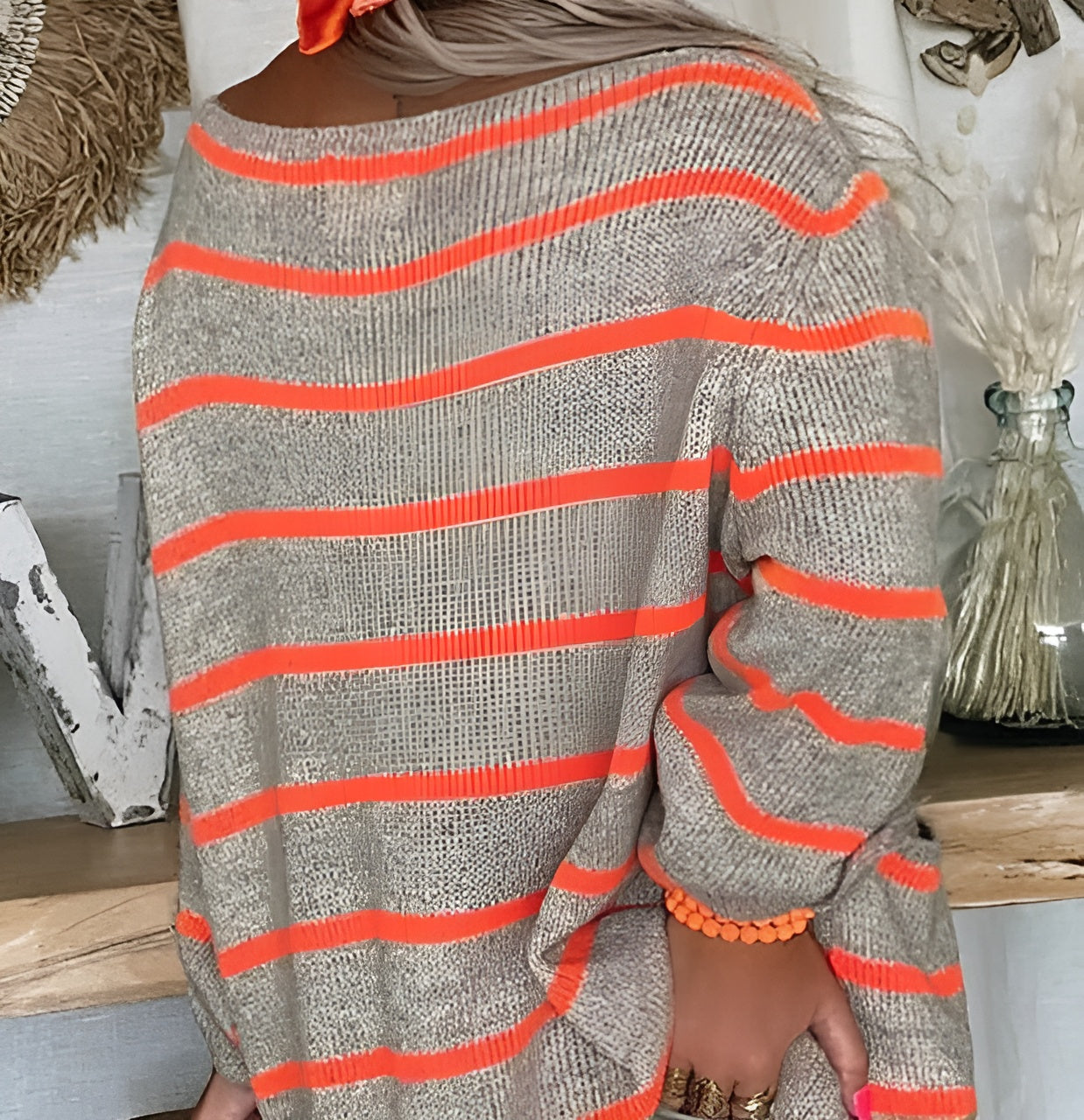 Aurora – Oversize Strikket Sweater til Kvinder i Uldblanding med Striber