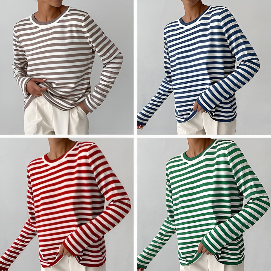 Isabella – Stribet Langærmet T-shirt i Bomuld til Kvinder