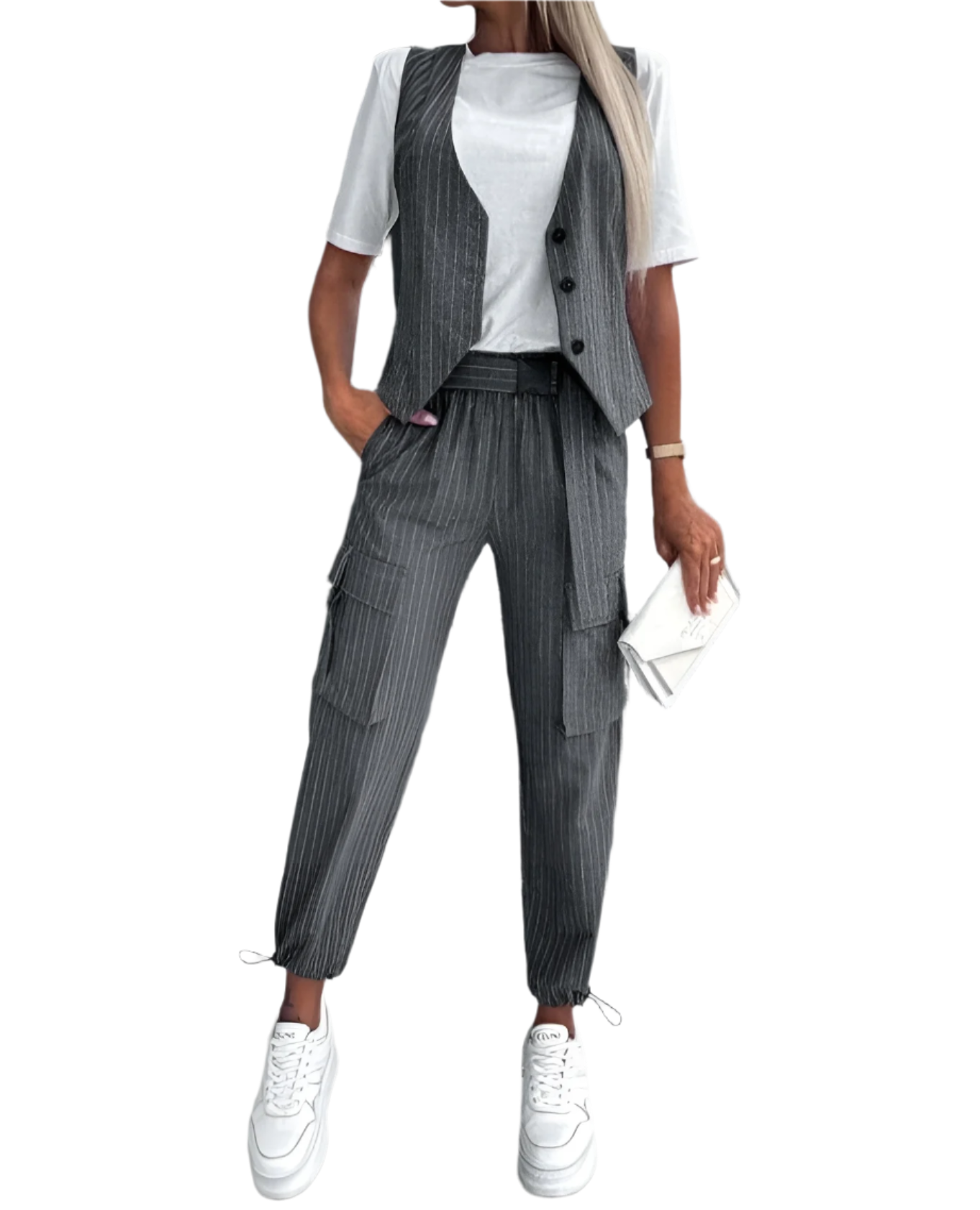 Camille – Stribet Loungewear Sæt til Kvinder med Vest og Bukser med Manchet