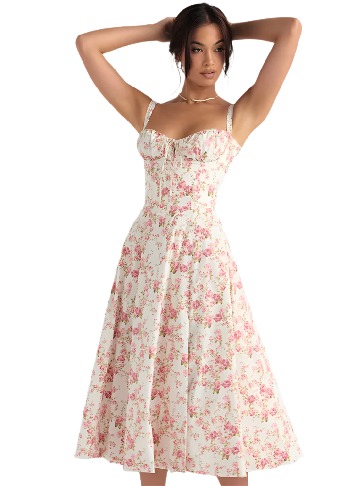 Clara – Snøre Sommerkjole med Blomsterprint til Kvinder