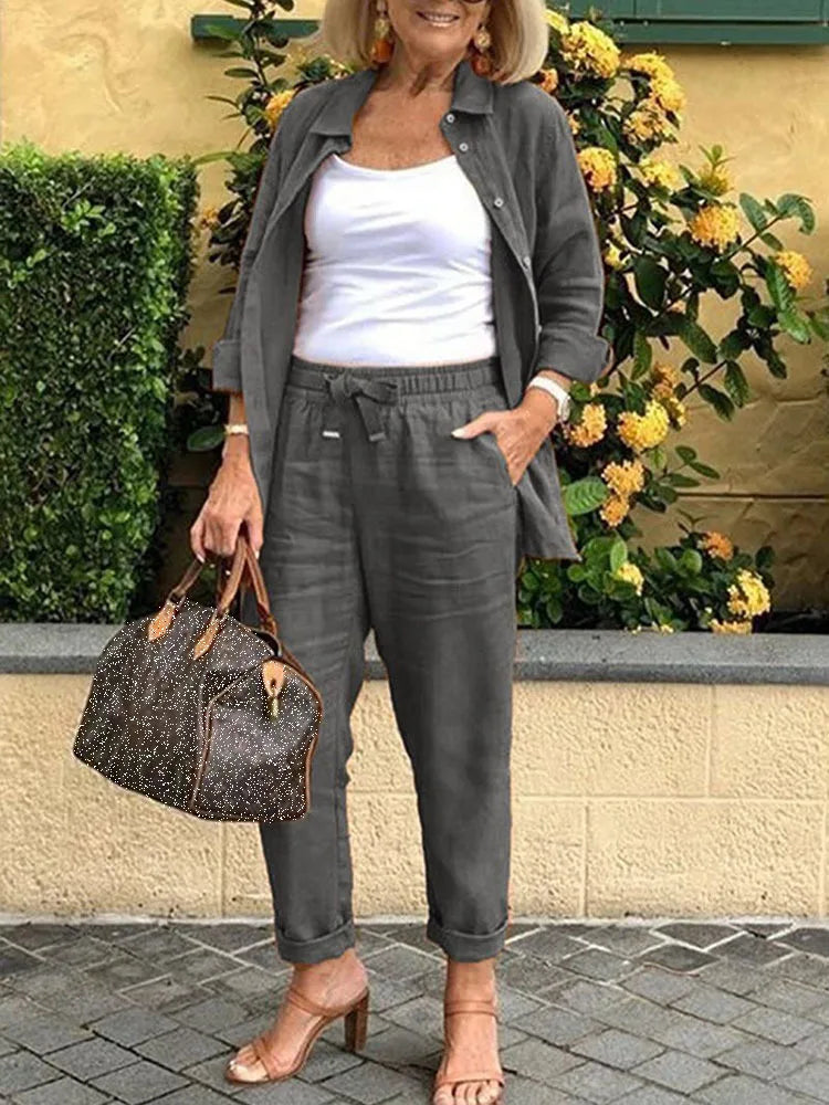 ChiaraRossi Casual bomuld og hør 2-delt sæt