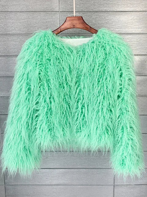 Elisa - Vibrant Unisex Festival Faux Fur Jacket