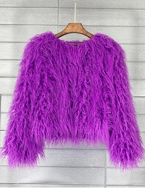 Elisa - Vibrant Unisex Festival Faux Fur Jacket