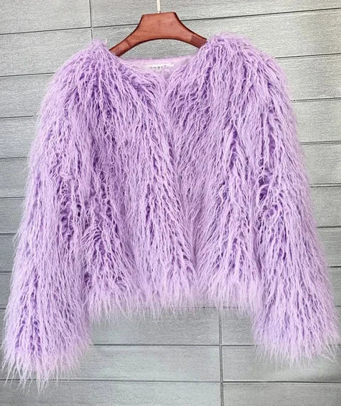 Elisa - Vibrant Unisex Festival Faux Fur Jacket