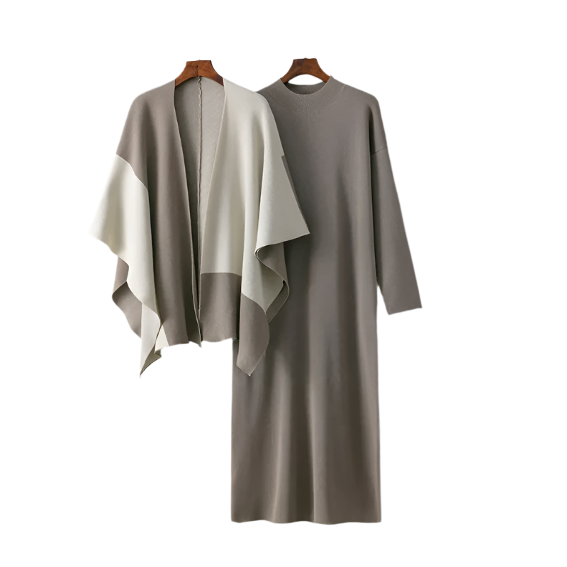 Sophia – Elegant To-Delte Kjolesæt med Kontrastkrave til Kvinder