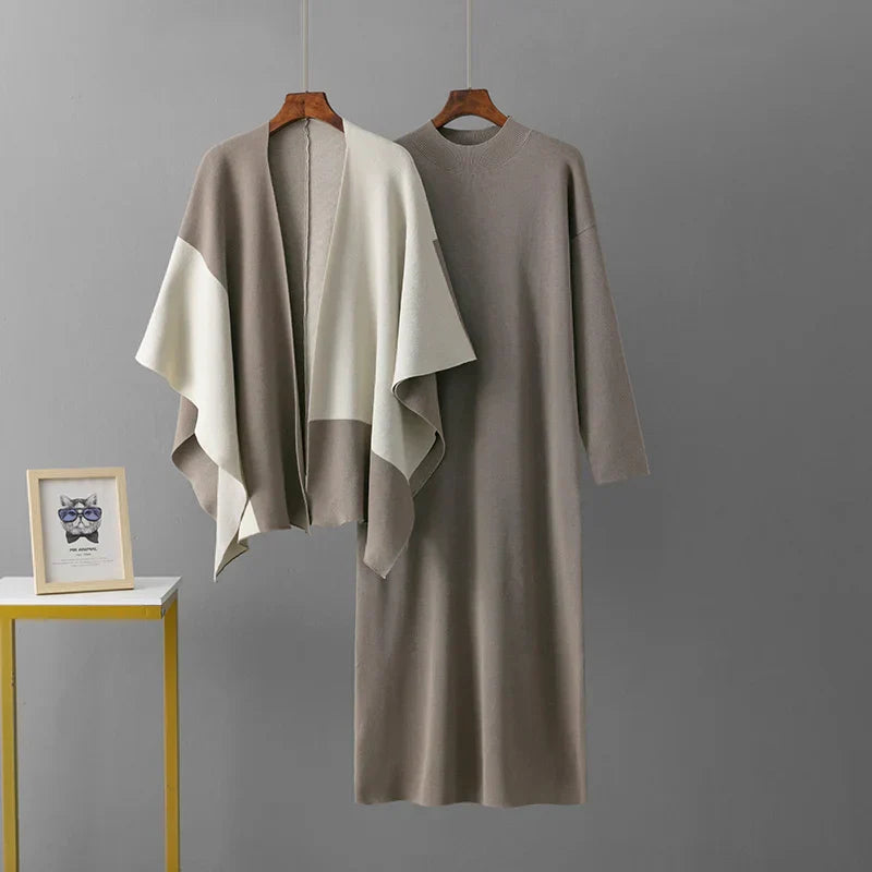 Sophia – Elegant To-Delte Kjolesæt med Kontrastkrave til Kvinder