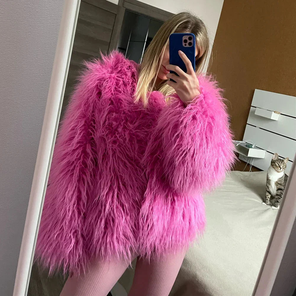 Elisa - Vibrant Unisex Festival Faux Fur Jacket