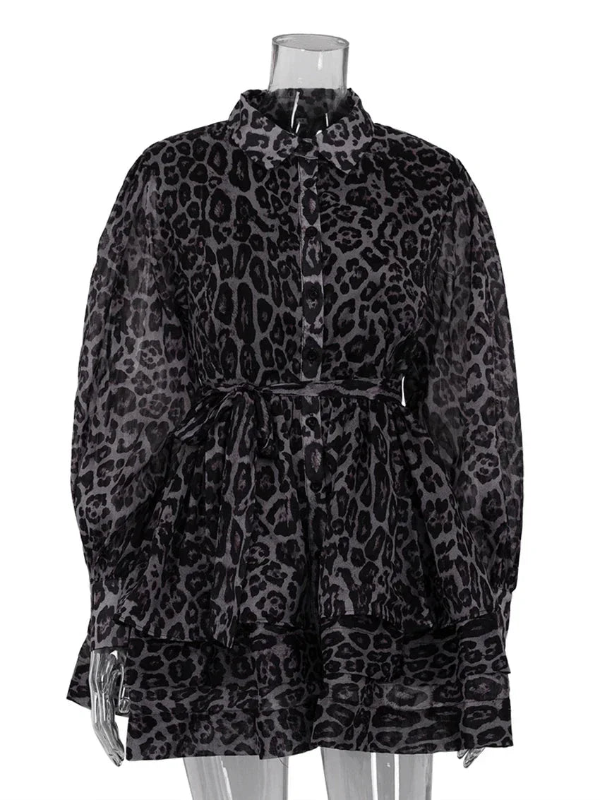 MirellaGalli Minikjole Med Leopardprint Og Plissering Til Kvinder