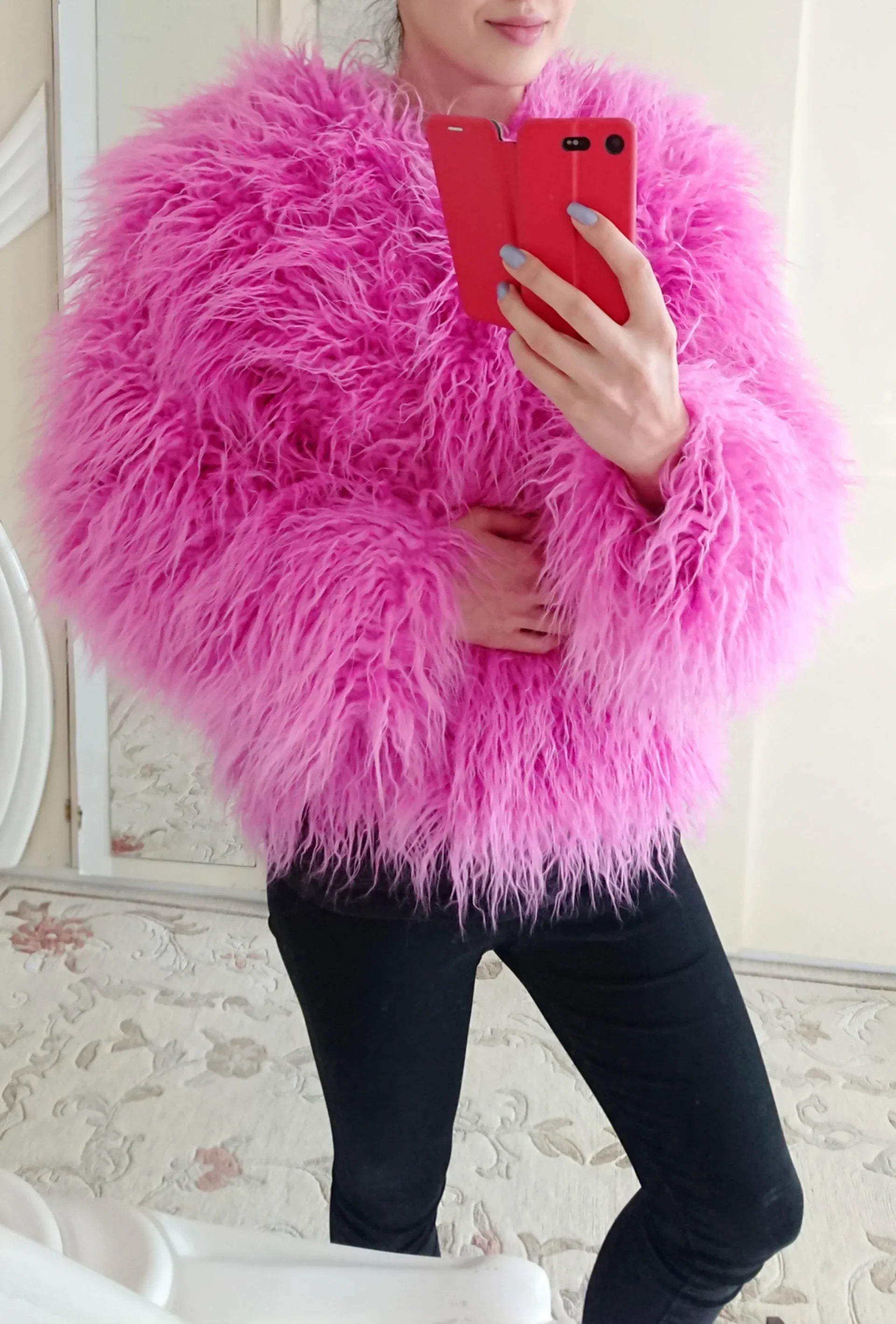 Elisa - Vibrant Unisex Festival Faux Fur Jacket