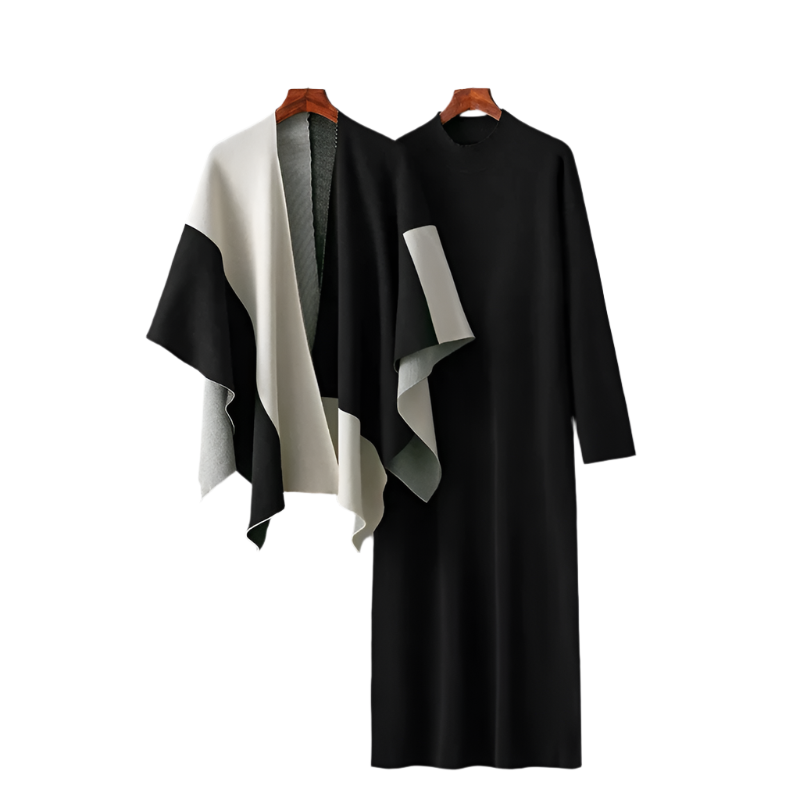 Sophia – Elegant To-Delte Kjolesæt med Kontrastkrave til Kvinder