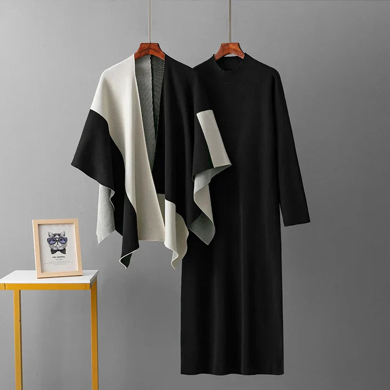 Sophia – Elegant To-Delte Kjolesæt med Kontrastkrave til Kvinder