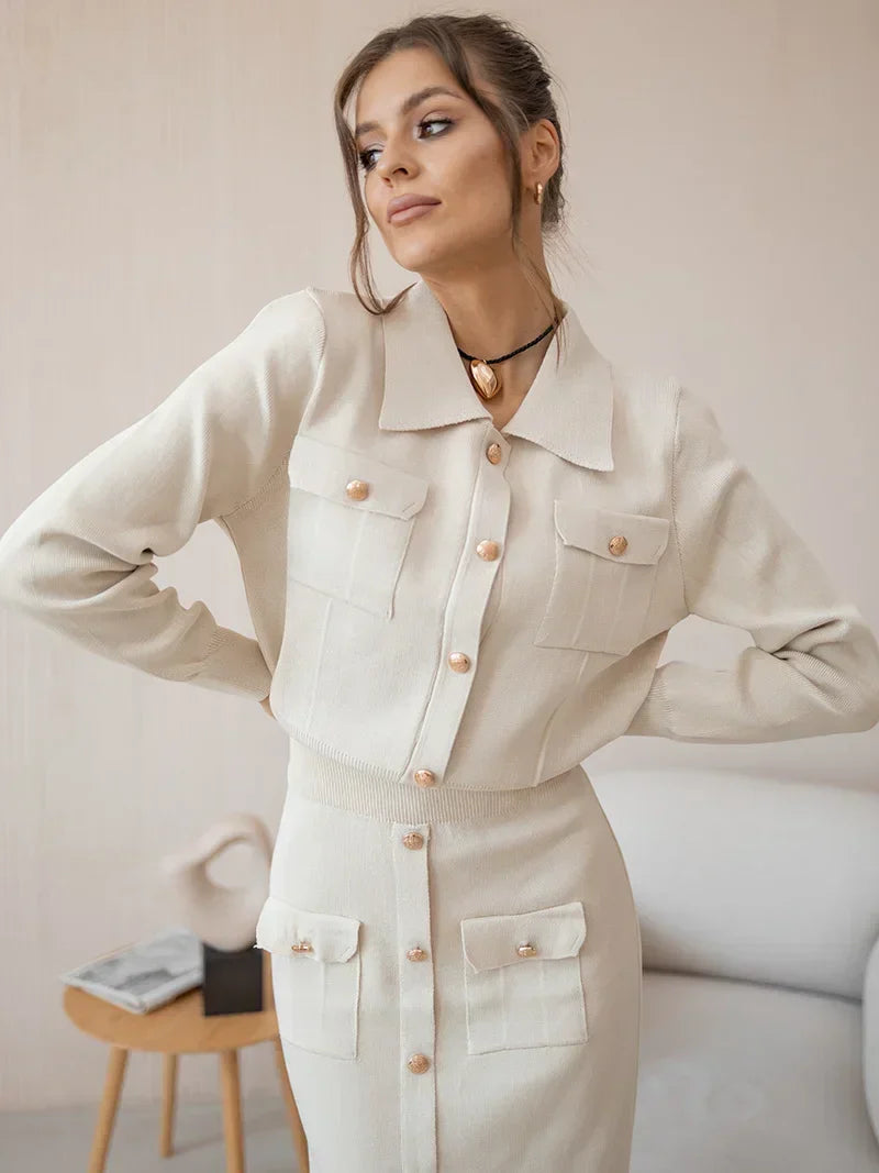 Sophia – Blødt Kvinde Striksæt med Elegant Detalje