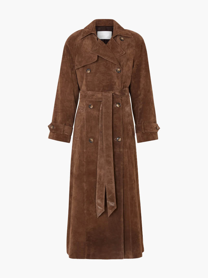 Marisol – Lang Damefrakke i Ruskind-Look