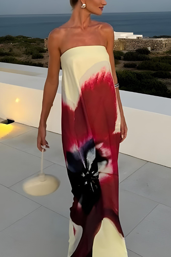 Isabella – Stropløs Maxi Kjole til Kvinder med Blomsterprint