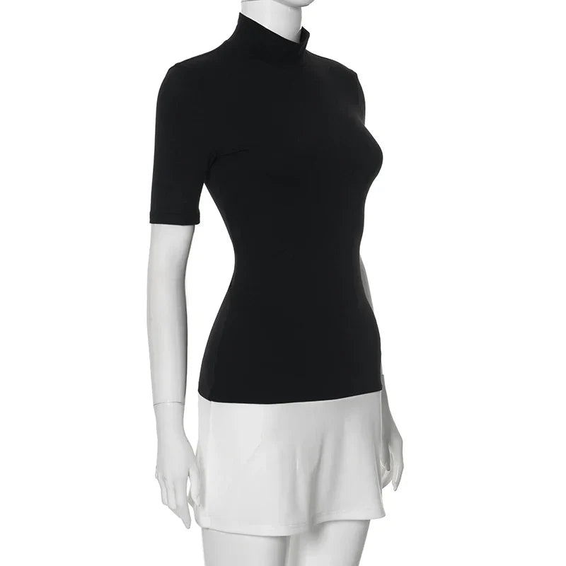 ElaraBianco Hvid Og Sort Minikjole Til Kvinder