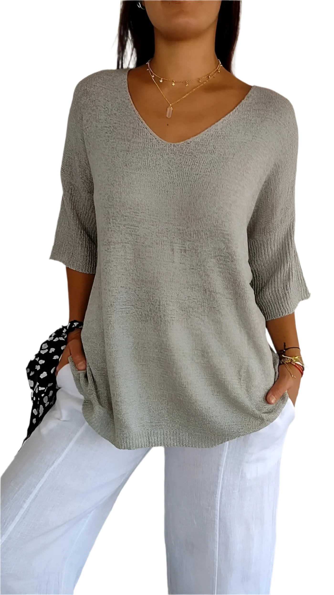 Isabella – Blødstrikket Ærmeløs Top med V-Hals til Kvinder