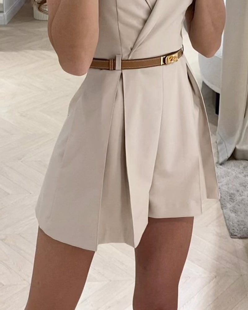 Camille – Beige Taljeret Mini Jumpsuit til Kvinder