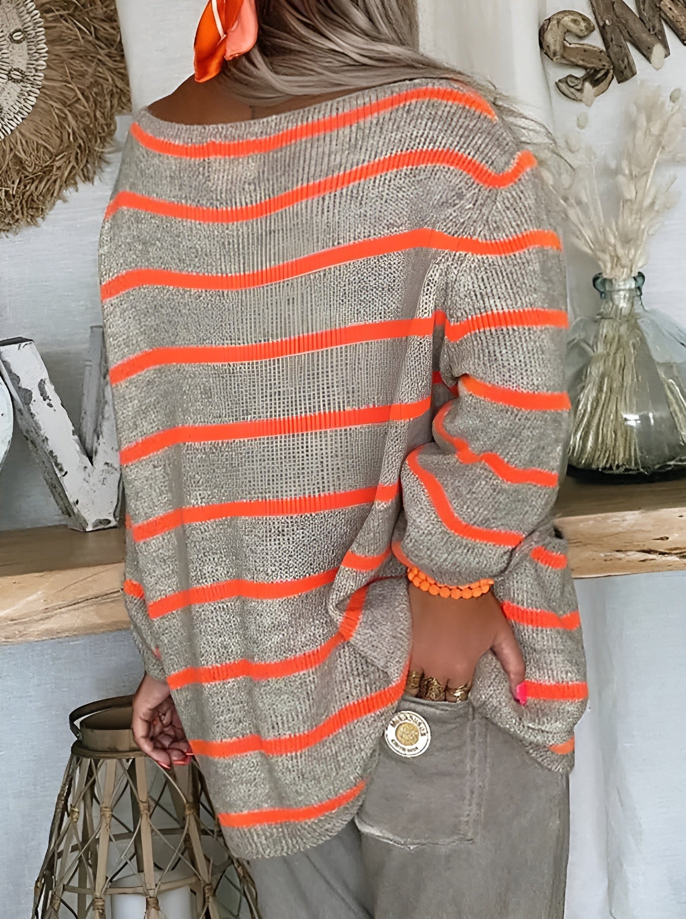 Aurora – Oversize Strikket Sweater til Kvinder i Uldblanding med Striber