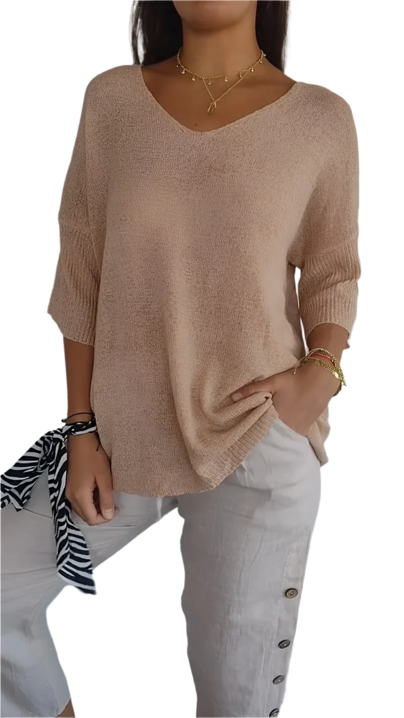 Isabella – Blødstrikket Ærmeløs Top med V-Hals til Kvinder