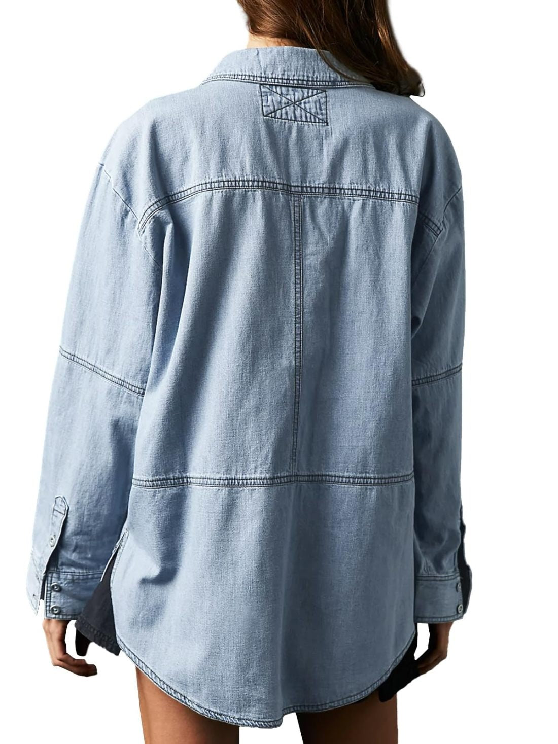 AlessiaVerdi Denim V-Neck Pullover Shirt til kvinder