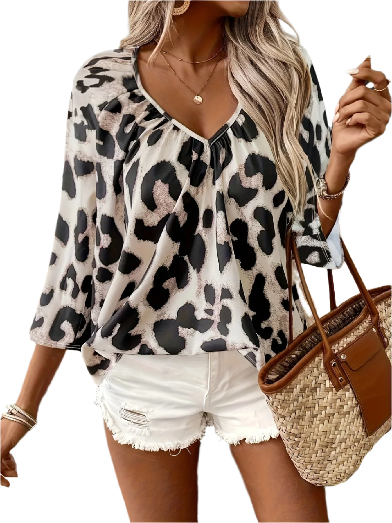 Camille – Oversize Damebluse med Leopardmønster i Strik