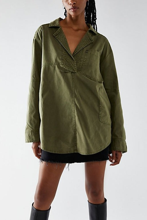AlessiaVerdi Denim V-Neck Pullover Shirt til kvinder