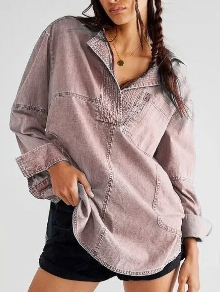 AlessiaVerdi Denim V-Neck Pullover Shirt til kvinder