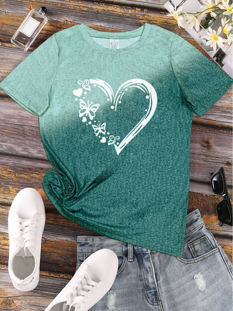 Élodie – Dame T-shirt med Sommerfuglehjerte Print