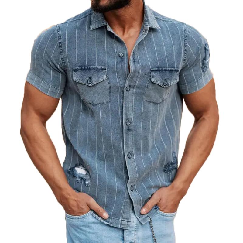 EnricoBianchi Vintage stribet denimskjorte til mænd