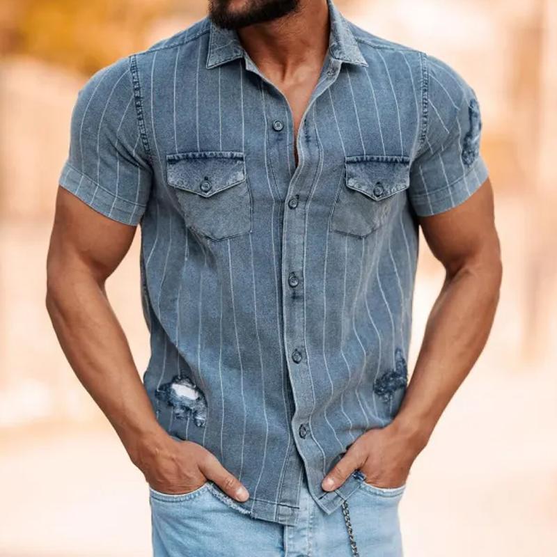 EnricoBianchi Vintage stribet denimskjorte til mænd