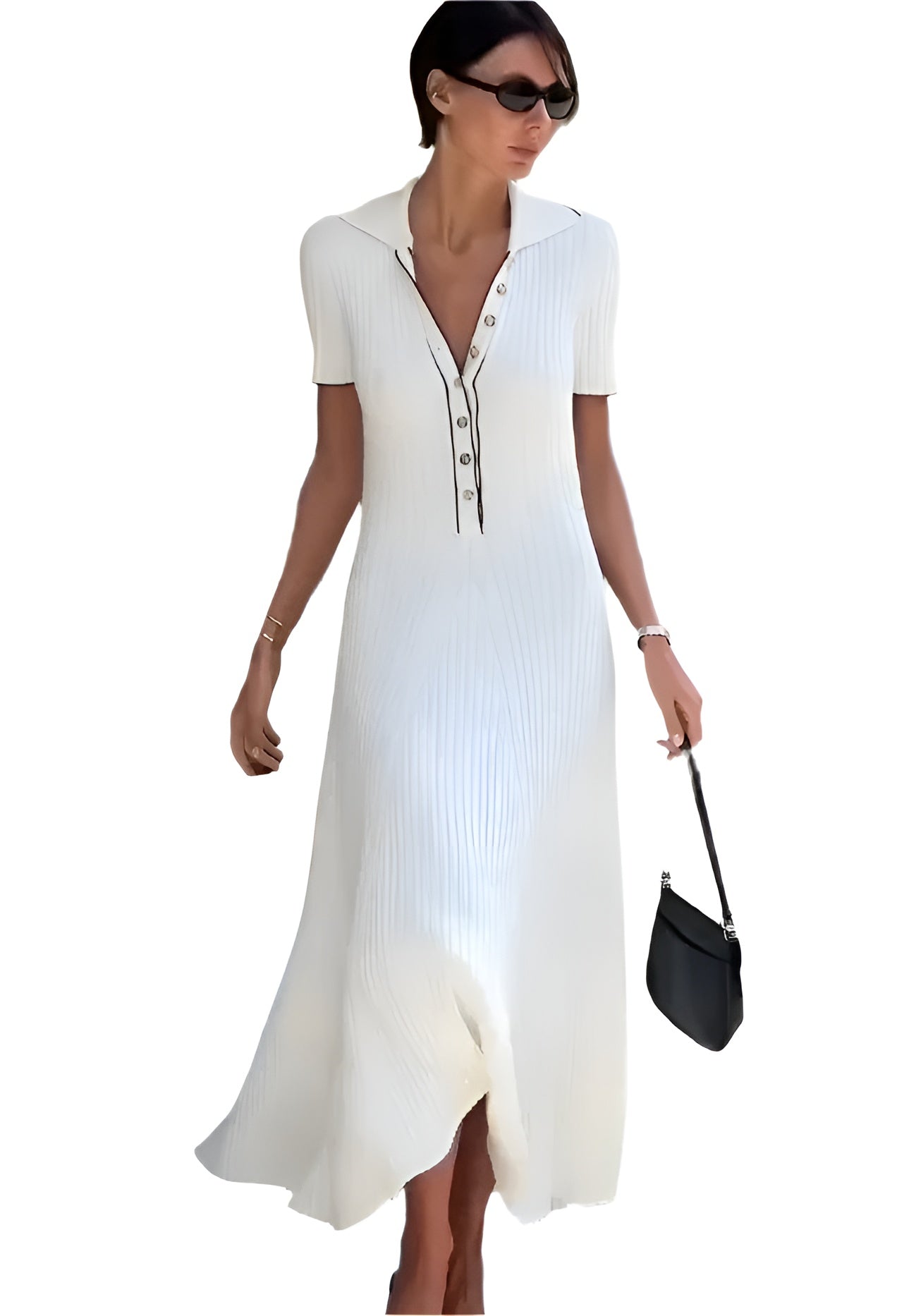 Isabelle – V-hals Mesh Kjole med Knapper til Kvinder