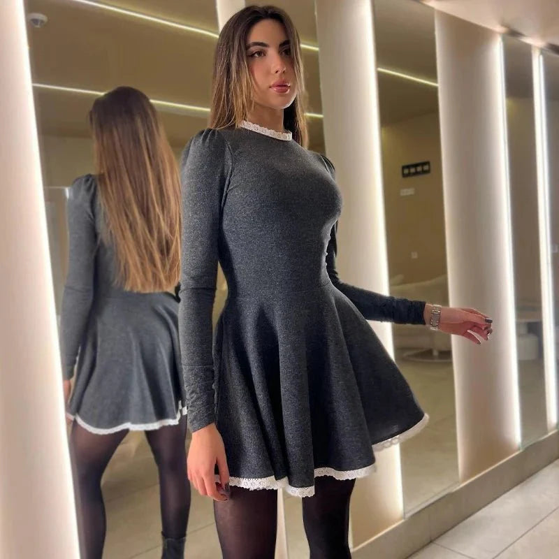 Serafina – Patchwork Blonder A-Line Mini Kjole til Kvinder