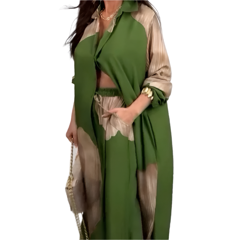 Isabella – Afslappet Dame Sæt med Skjorte og Snøre-Bukser