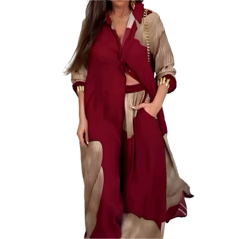 Isabella – Afslappet Dame Sæt med Skjorte og Snøre-Bukser