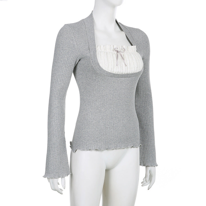 Elena – Slimfit Bluse med Blondekontrast til Kvinder