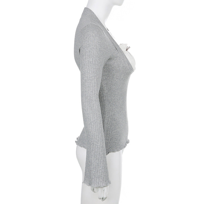 Elena – Slimfit Bluse med Blondekontrast til Kvinder